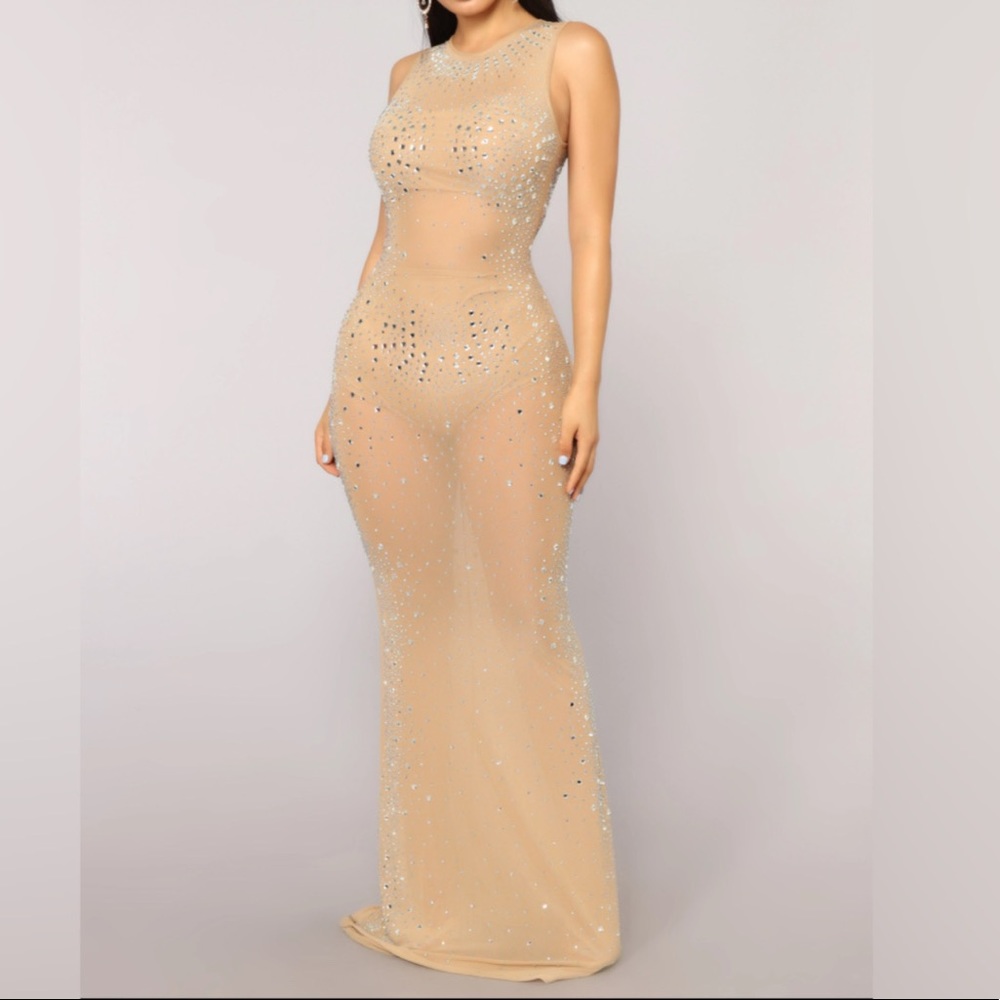 Long Glamorous Mesh Dress w/ Stones - Size XS
